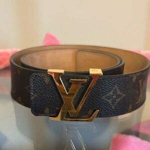 Louis Vuitton Black and Gold Monogram Belt 85